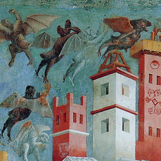 Detalje fra Giotto di Bondones fresco af den hellige Frans' uddrivelse af dæmoner fra Arezzo