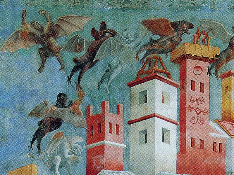 Detalje fra Giotto di Bondones fresco af den hellige Frans' uddrivelse af dæmoner fra Arezzo
