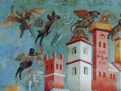 Detalje fra Giotto di Bondones fresco af den hellige Frans' uddrivelse af dæmoner fra Arezzo